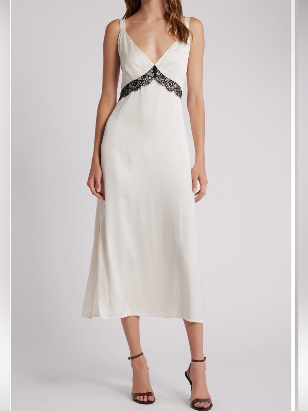 French Connection Ennis Satin Lace-Trim Dress NWT